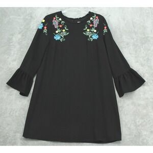 Anthropologie Allison New York Dress Womens Medium Floral Boho Bell Sleeve Black